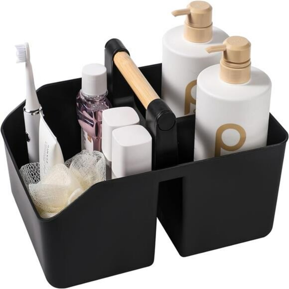 Portable Shower Caddy Basket Bathroom Organizer Tote with Bamboo Handle Storage - Picture 1 of 8